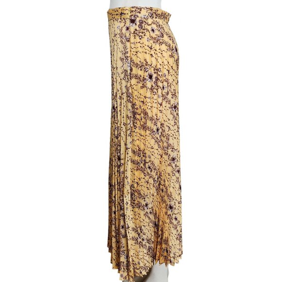 SANDRO PARIS YELLOW/BROWN LILOU FLORAL PLEATED MIDI SKIRT (2) - Picture 3 of 7